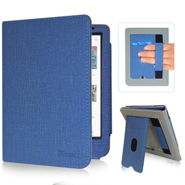 JKhandy Stand Case for Kobo Clara BW/Colour 6 Inch 2024 Release, Premium PU Leather Sleeve Cover with Card Slot, Hand Strap and Atuo Sleep/Wake, Navy Blue