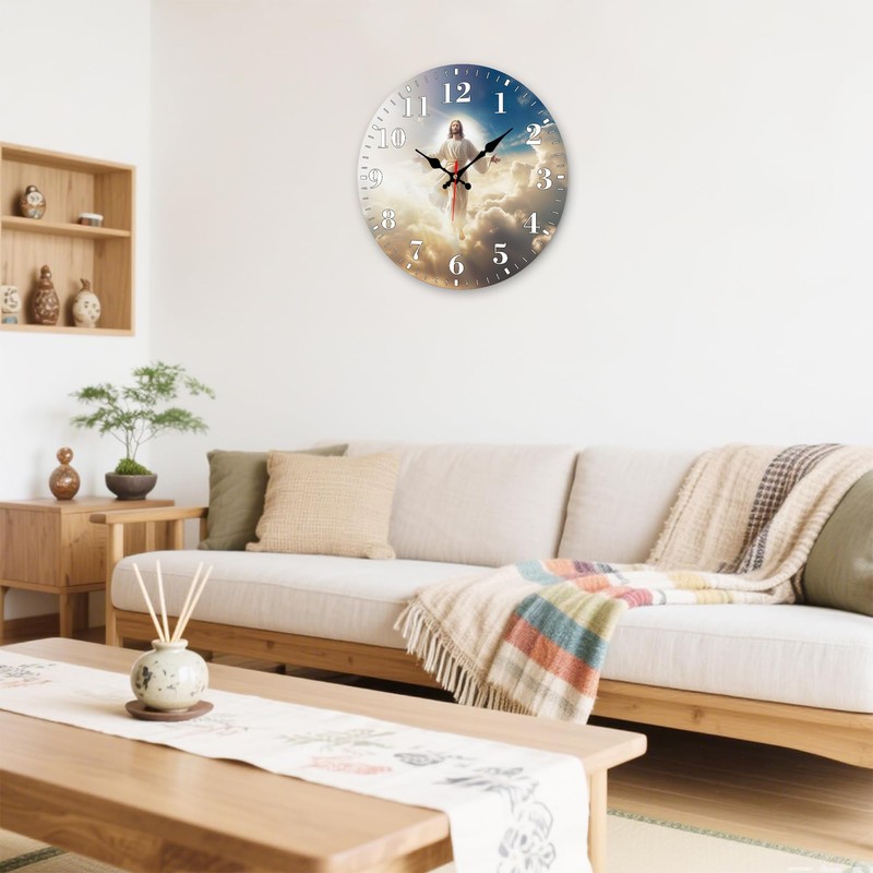 Identiy Jesus Christ Ascending Round Wall Clock Non-Ticking Battery Operated,12
