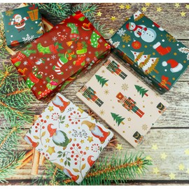 U'COVER Christmas Wrapping Paper Sets - 8 Large Red Green Gift Wrap Sheet Holiday Xmas Gift Wrapping Paper for Kids Boys Girls Women Men Design - Nutcracker, Santa, Gnomes, Snowman, Stocking 27X37inch