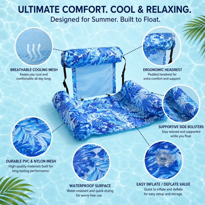 Inflatable Water Hammock Pool Float for Adults – Foldable PVC