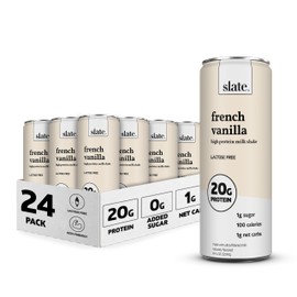 Slate Milk - High Protein Milk Shake - French Vanilla - Lactose Free, 20g Protein, 1g Sugar, 100 Calories, 1g Net Carbs, No Added Sugar - Natural, Breakfast Boost, Post Workout - 11 fl oz, 24 Cans