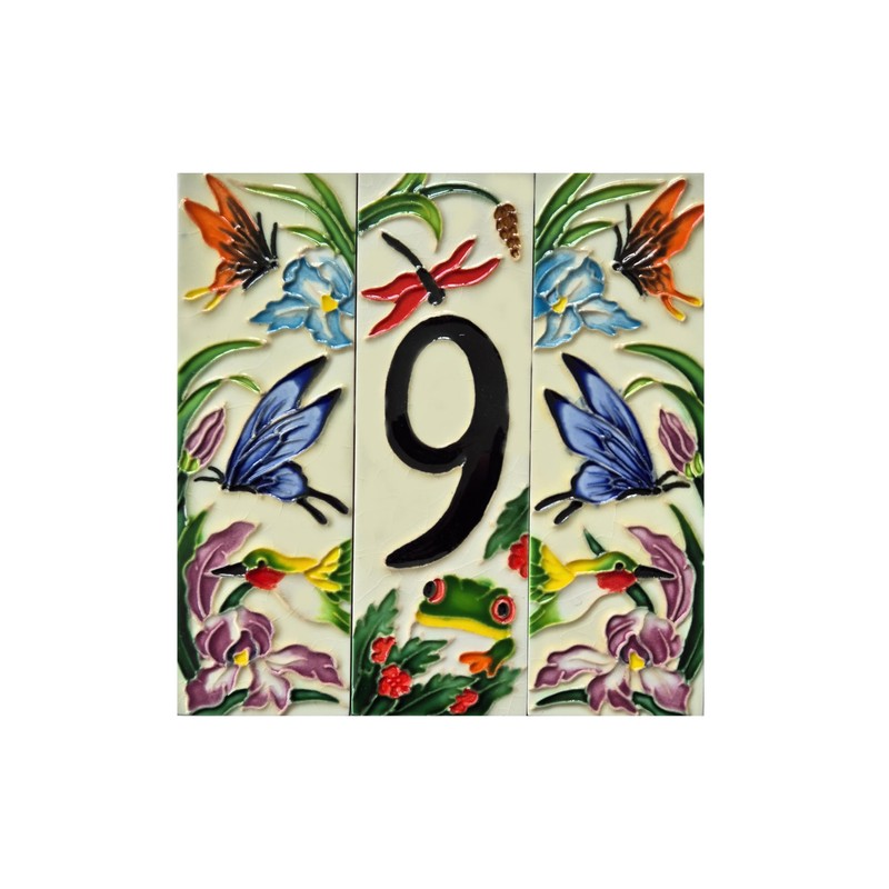 Hand-painted daytime pond-themed custom address ceramic house numbers tiles 15