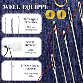 Big Eye Steel Sewing Needles Kit | All-in-One Hand Sewing Kit for Adults with Stainless Steel Needles, Threader, Thread Spools & Portable | Sewing Supplies for Embroidery, Mending & DIY Crafts (37PC)