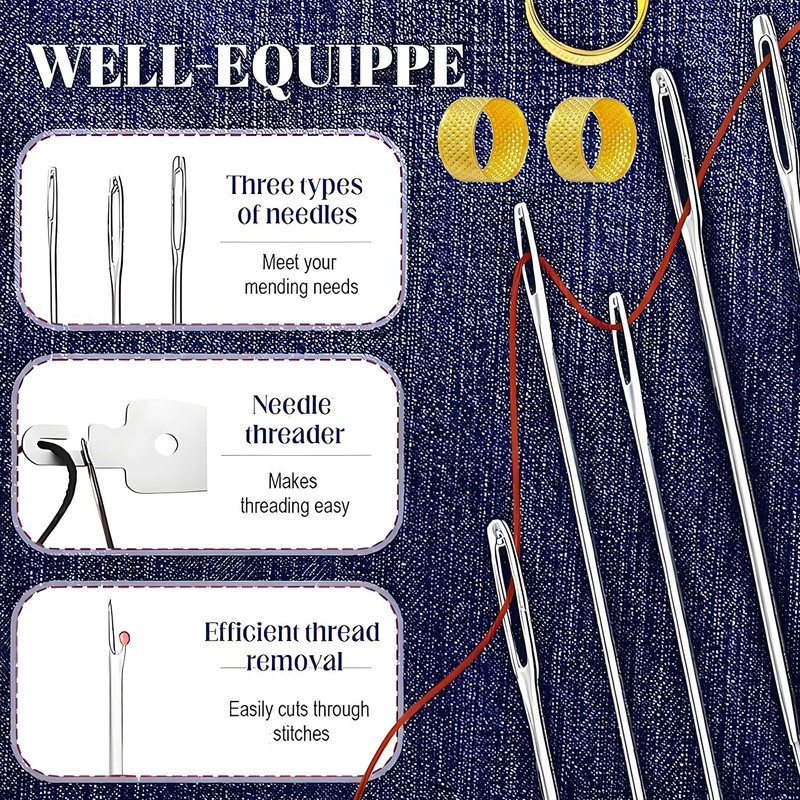 Big Eye Steel Sewing Needles Kit | All-in-One Hand Sewing