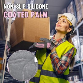 HANDLANDY Utility Work Gloves Mens & Women, Safety Mechanic Working Gloves Touch Screen, Flexible Breathable Yard Gloves (Grey-Pink, S)