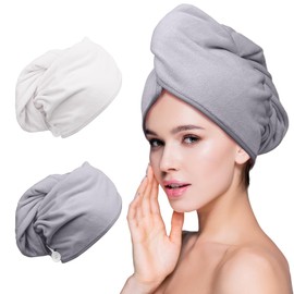 GEN'C BÉAUTY Microfiber Hair Towel Dry Hair Towel Wrap Quick Dry Hair Turban 2pcs (Grey+White)