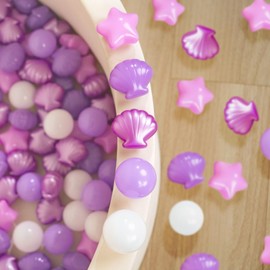 TRENDPLAY Purple Ball Pit Balls Shapes Shell Star Shape, Non Toxic for Toddlers Kids Baby Girls Boys Dogs Soft Play,Party, 50 pcs Pearl Purple+ White