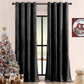 Timeper Black Velvet Curtains for Sliding Door - Thermal Insulated Energy Smart Window Drapes for Living Room/Loft/Hall, Black, W52 x L96, 2 Panels