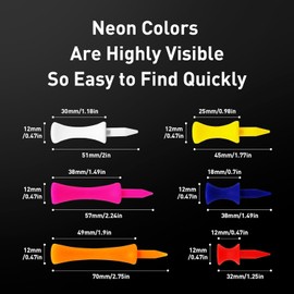 FINGER TEN Golf Step Down Tees Mixed Size Value 60 Count with Golf Pouch Bag, 2 3/4, 2 1/4, 2, 1 3/4, 1 1/2 Inch Height 6 Multi Color Plastic Tees Pack for Practice Men Women Gift