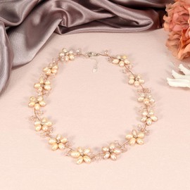 AeraVida Classy Intricate Freshwater Pink Pearl Flower Link Choker Necklace | Elegant Cultured Pearl Jewelry for Women | Simple and Sophisticated Design
