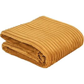 Euromat Flannel Microfibre Blanket Bed Throw Stripes 150 x 200 cm Honey Yellow