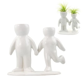 NW Wholesaler 5 Inch White Ceramic People Holding Hands Shaped Planter for Air Plants (Ceramic Planter only) - Table Top Display Planters for Air Plants and Other Mini Plants