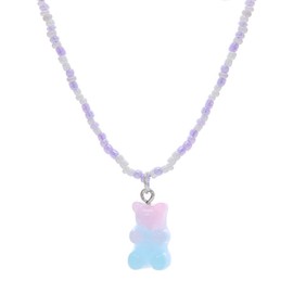 FORUBUS Lovely Gummy Bear Pendant Necklace Pink Acrylic Chunky Chain Cute Candy Color Bear Necklace for Women Jewelry Gift (D blue)