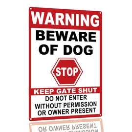 SANTUKEY Beware of Dog Yard Signs Warning Do Not Enter Without Permission Metal Signs Keep Gate Shut Warning Tin Sign for Home Farm Garden Garage Outside Wall Decor 8x12 Inch