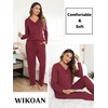 Wikoan Womens Pyjamas Set Warm 2 Pieces V-Neck Long Sleeve