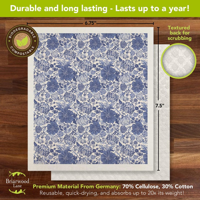 Briarwood Lane Blue and White Floral Swedish Dishcloth (2-Pack)