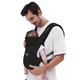 YEMKEZO Baby Carrier Newborn to Toddler,Newborn Carrier(7-25lbs) with Head Support, Cozy Baby Wrap Carrier, with Hook&Loop for Easily Adjustable, Soft Fabric (Breathable Black) (All-Black)