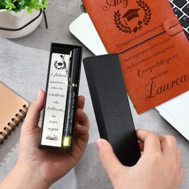 Clabby Graduation Gifts 1 Metal Bookmark, 1 Notebook and 1 Pen Bookmark with Motivational Phrases Stainless Steel for College Teachers