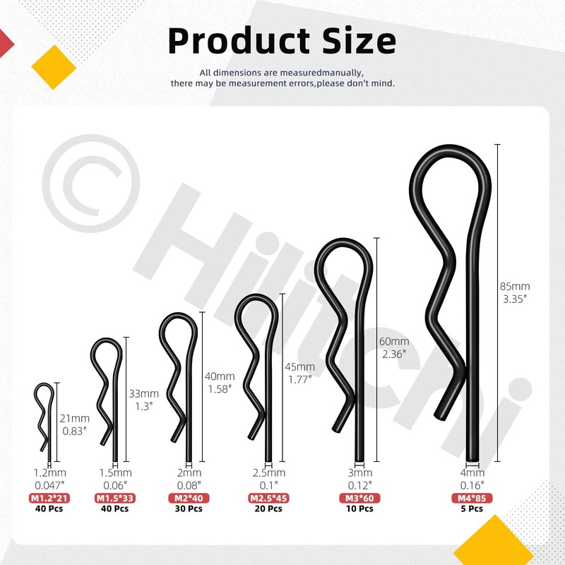 Hilitchi 145Pcs 6Sizes Hitch Pin Clip R Clips Retaining Pins