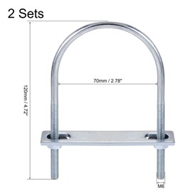 TA-VIGOR 2 sets M6 Round U-Bolts, 70mm Inner Width 120mm Length Steel U-Bolts with Nut, Plate, Washer for Attaching Piping Conduit Cable Tube Brackets Boat Trailer