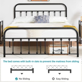 VECELO Full Size Victorian Style Metal Bed Frame with Headboard Classic Metal Platform Bed Frame Mattress Foundation with Footboard/Under Bed Storage/No Box Spring Black