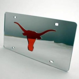 Stockdale Texas Longhorns Inlaid Acrylic License Plate -silver Mirror Background