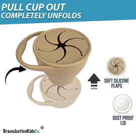 BraveJustice KidsCo. Recipiente plegable de silicona para aperitivos, tapa para refrigerios y bebés (arena cálida)