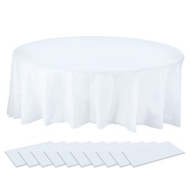 PLULON 10Pack Round Plastic Tablecloths White Table Cover 84 inch Waterproof PEVA Tablecloth Bulk for Birthday Wedding Picnic Home Party Table Decorations