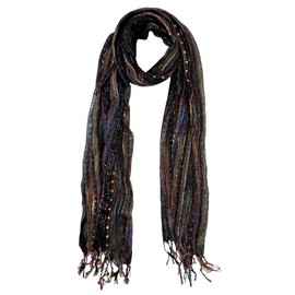 Humble Hilo Multi-Colored Scarf/Shawl for Women Lightweight Head or Neck Scarf (Black Multicolor (S24))