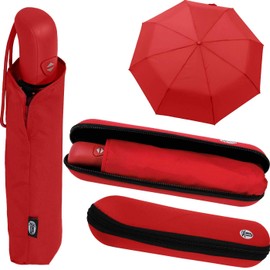 iX-brella First Class Umbrella with Case - Sturdy Large Stormproof, red, Automatic pocket umbrella