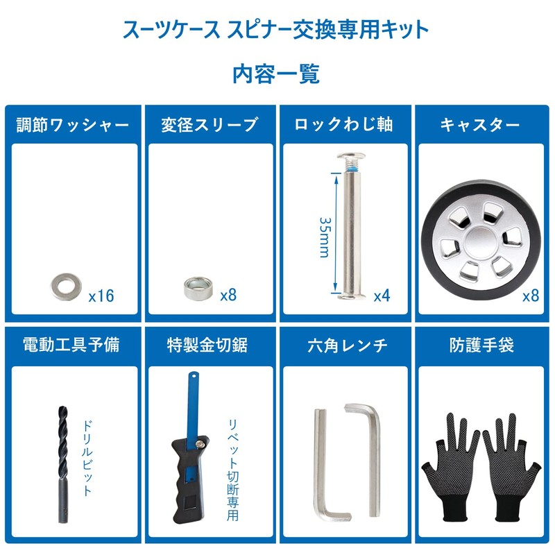 Suitcase Tire Replacement Kit, Set of 8, Luggage Spinner Twin