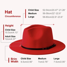 Sombreros Fedora de ala ancha para mujeres y hombres, sombrero de vestir de dos tonos, sombrero de fieltro de Panamá en dos tamaños Audlt, Rojo & negro, Large-X-Large