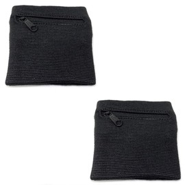 Wristband Pocket, Zipper, Black, Multi-functional, Sweat Absorbent, Quick Drying, Elastic, Stretchy, Breathable, 2 Pieces