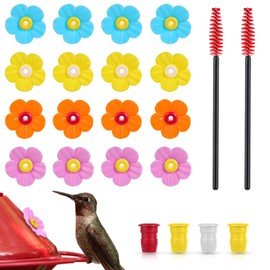16 Pieces Hummingbird Feeders Replacement Flowers, Pet Hummingbird Feeder Parts Feeding Ports Bird Feeder Replacement Parts with 2 Cleaning Brush for Outdoor Hanging Feeders(Colourful)