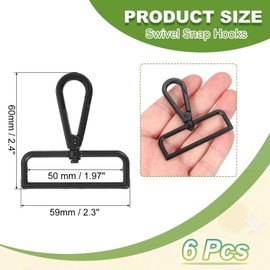 YELARXI Swivel Snap Hooks, Metal D Ring Keychain Lanyard Clip Hook Lobster Clasp Claw Push Gate Clip - Fitting for(Purse Making - Sewing - DIY Crafts) 6 Pcs & 2" & Electrophoretic Black