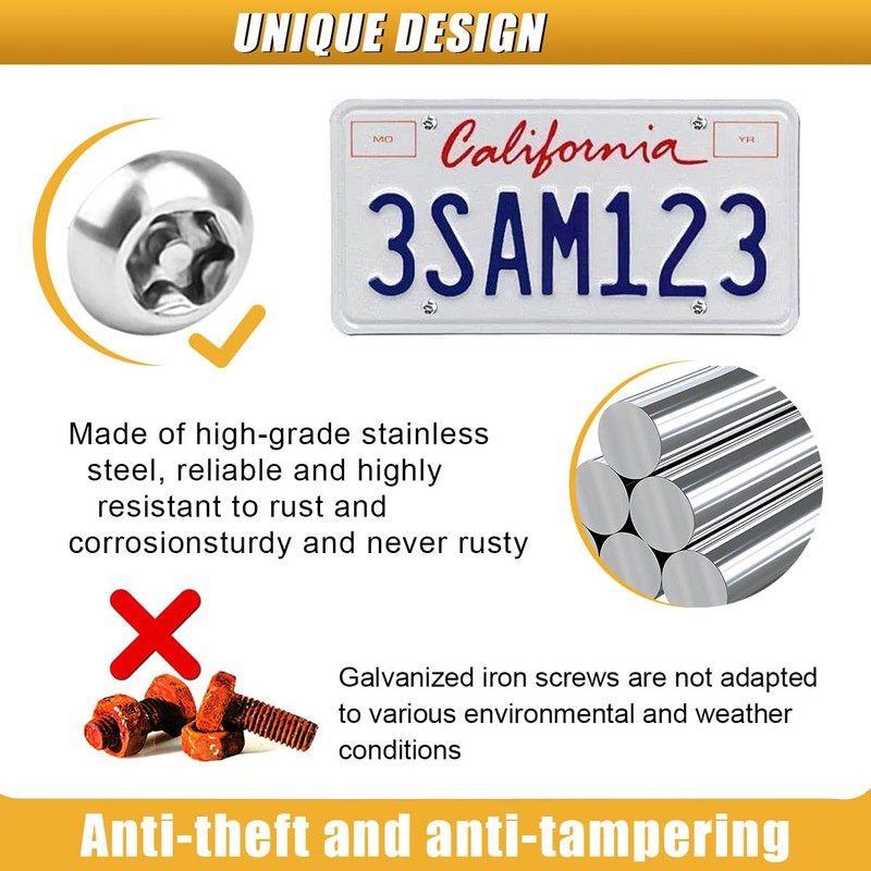 ZIMISI Anti Theft Car License Plate Screws, M6 (1/4") Stainless