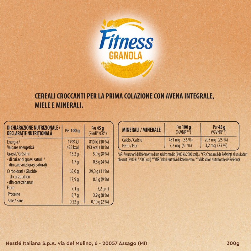 FITNESS Granola Miele con Avena e Cereali Integrali 300g