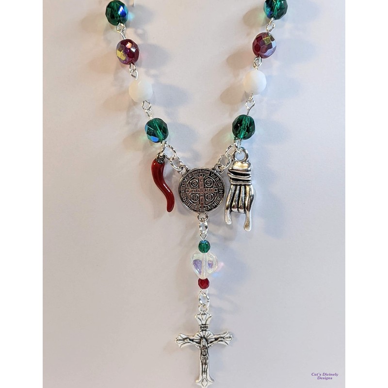Italian Auto/Car Rosary With Red Horn & Mano Cornuto