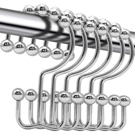 Shower Curtain Hooks,12 Pcs Rustproof Metal Shower Curtain Rings,Free Sliding Double Shower Hooks for Shower Curtain & Liners,Shower Curtain Hangers for Bathroom Shower Curtain Rods Curtains (Silver)