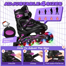 OBENSKY Adjustable Inline Skates for Boys and Girls Ages 4-12, Roller Skates Blades for Kids with Full Light Up Wheels, Fun Illuminating Roller Skates for Beginner Youth and Toddlers
