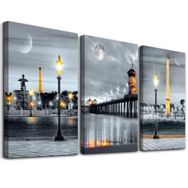 MHARTK66 Family Bedroom Wall Decor Canvas Wall Art for Living Room Modern Wall Decorations for Bathroom Night View Paintings Kitchen Canvas Art Hang Pictures Artwork Home Decoration 3 Pieces