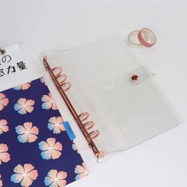 A5 Clear PVC Notebook Cover Standard 6 Rings Notebook Cover Protector Round Ring Binder Loose Leaf Folde for Notebook Diary Office Scholl Stationery Supplies (Rose Gold)