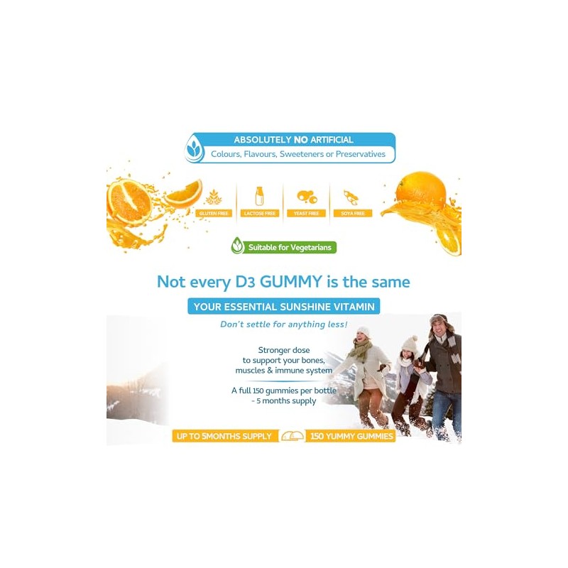 Vitamin D3 Gummies 4000IU, 100µg - 150 Natural Orange Flavour