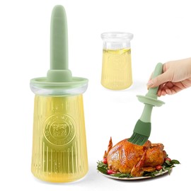 Oil Dispenser with Brush, 200ml Oil Dispenser Glass Bottle with Silicone Basting Brush 2 in 1 Sauce and Oil Bottle for Cooking BBQ Grill Frying Oil Container for Kitchen(green)
