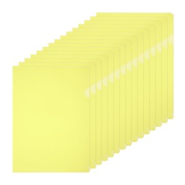 PATIKIL A5 Plastic Folders, 15 Pack Clear Folders L Type Project Pockets Paper Document Jacket Sleeves L Shaped Transparent for Documents Plastic Office File, 6.3x8.8in, Yellow