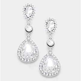 2.25' Clear Crystal Pageant White Silver Wedding Long Rhinestone Bridal Earrings Jewelry Earrings for Women #3298FE4576