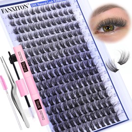 FANXITON Natural Lash Extension Kit D Lash Clusters 288 pcs 10-18 mm Mix DIY Eyelash Extension Kit with Lash Bond and Seal Lash Tweezers Individual Lashes For Beginners