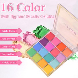 DMQ Nail Pigment Powder, 16 Colours Pink Chrome Nail Powder, Yellow White Pastel Ombre Nail Art Palette for Nail Design, Gradient Nail Art Body and Crafts for Women Girls DIY Manicure at Home