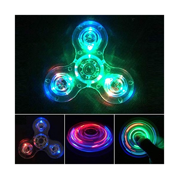 IREENUO Crystal Led Light Fidget Spinner Toy Hand Tri Spinner Single Finger Fast Bearings Anxiety Relief EDC Toys for Children and Adults (Crystal-White)