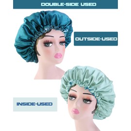 MUFEKUM Hair Bonnet for Sleeping, Large Adjustable Double Sided Satin Bonnet, Silk Bonnet for Women Girls Mens Hair Care, Bonnet Sleep Cap for Curly Hair Black Hair (Blue)